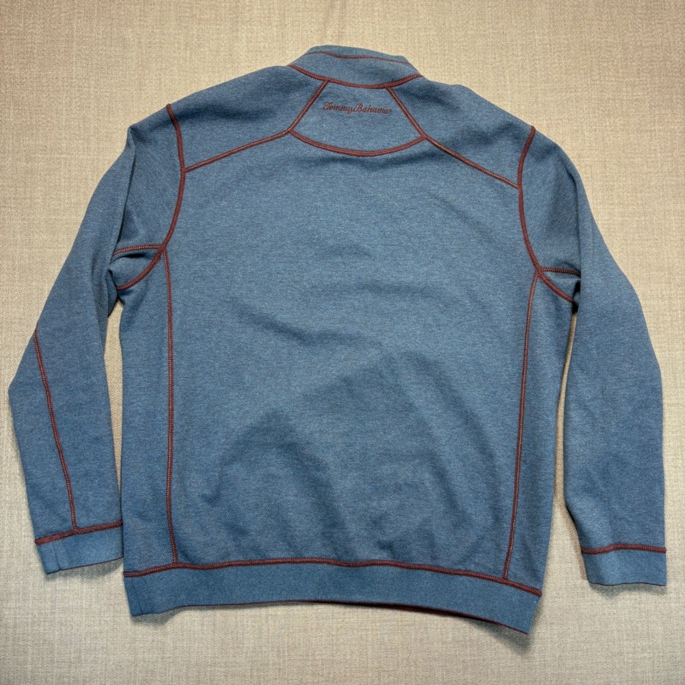 Tommy Bahama Reversible Quarter Zip Pullover Blue Burgundy Mens Large - Picture 3 of 12